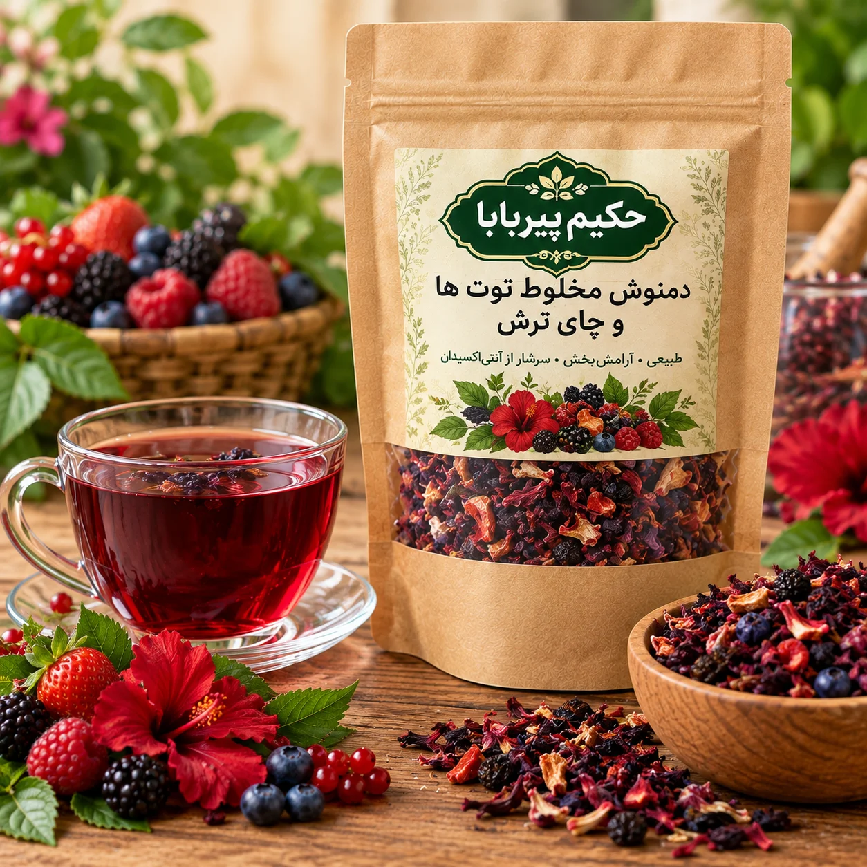 دمنوش مخلوط توت ها و چای ترش