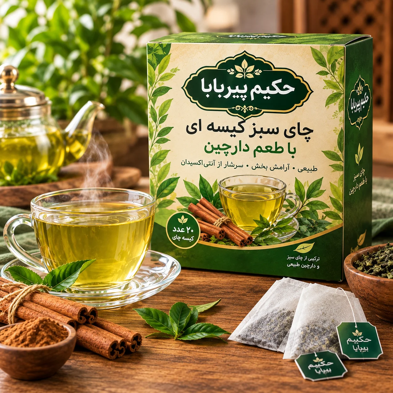 چای سبز کیسه ای با طعم دارچین